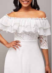 Flounce Lace Stitching White Off Shoulder Dress