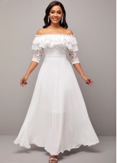 Flounce Lace Stitching White Off Shoulder Dress