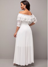 Flounce Lace Stitching White Off Shoulder Dress