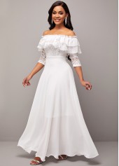 Flounce Lace Stitching White Off Shoulder Dress