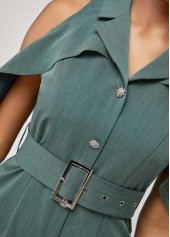 Flounce Cold Shoulder Blackish Green Dress