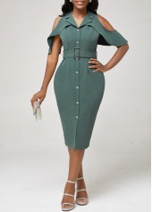 Flounce Cold Shoulder Blackish Green Dress