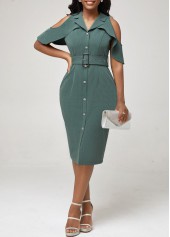 Flounce Cold Shoulder Blackish Green Dress