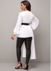 Asymmetric Hem Chiffon Panel White Peter Pan Collar Blouse