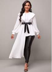 Asymmetric Hem Chiffon Panel White Peter Pan Collar Blouse