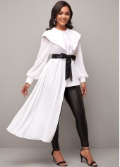 Asymmetric Hem Chiffon Panel White Peter Pan Collar Blouse