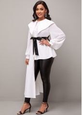 Asymmetric Hem Chiffon Panel White Peter Pan Collar Blouse