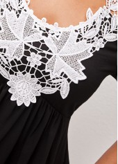 Cold Shoulder Lace Patchwork Black T Shirt