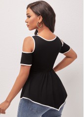 Cold Shoulder Lace Patchwork Black T Shirt