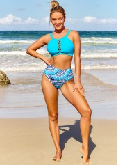 Tribal Print Metal Ring High Waisted Bikini Set