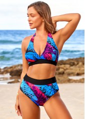 Feathers High Waisted Halter Multi Color Bikini Set