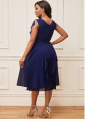 Chiffon Navy Blue V Neck Short Sleeve Dress