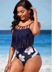 Navy Blue High Waisted Tassel Bikini Set