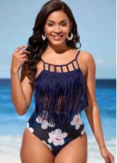 Navy Blue High Waisted Tassel Bikini Set
