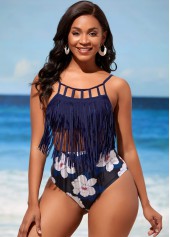 Navy Blue High Waisted Tassel Bikini Set