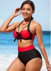 High Waisted Bowknot Color Block Bikini Set