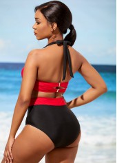 High Waisted Bowknot Color Block Bikini Set