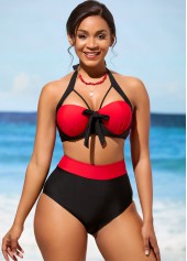 High Waisted Bowknot Color Block Bikini Set