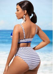 Royal Blue Stripe Print Contrast Bikini Set