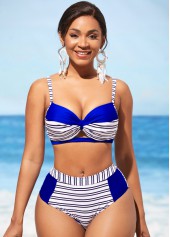 Royal Blue Stripe Print Contrast Bikini Set