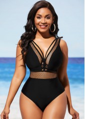 Black Fishnet Panel Sheer One Piece Swimwear