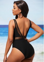 Black Fishnet Panel Sheer One Piece Swimwear