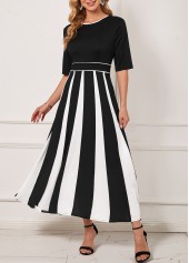Black Monochrome Stripe Round Neck Dress