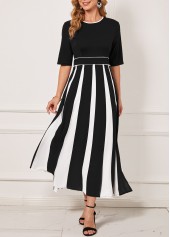 Black Monochrome Stripe Round Neck Dress