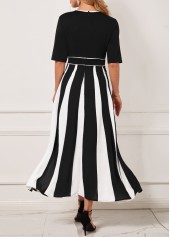 Black Monochrome Stripe Round Neck Dress