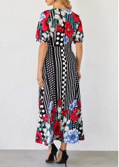 Polka Dot and Floral Print Short Sleeve Dress