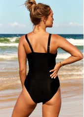 Polka Dot Wide Strap Black One Piece Swimwear
