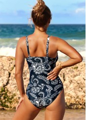 Tribal Print Navy Blue Wide Strap One Piece Swimwear