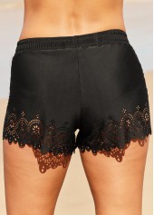 Laser Cut Out Black Mid Waist Swim Shorts