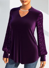 Purple Christmas Design Sequin Velvet Stitching T Shirt