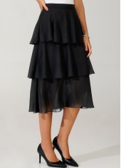 Black Layered Hem High Waist Skirt