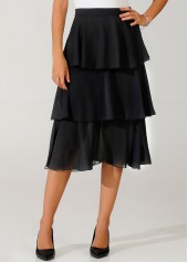 Black Layered Hem High Waist Skirt