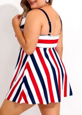 Plus Size Cross Front Striped Swimdress and Panty