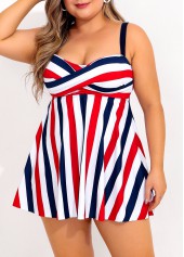 Plus Size Cross Front Striped Swimdress and Panty
