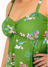Floral Print Plus Size Green Swimdress Top-No Bottom