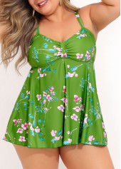 Floral Print Plus Size Green Swimdress Top-No Bottom