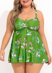 Floral Print Plus Size Green Swimdress Top-No Bottom