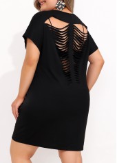 Plus Size Sheer Back Short Sleeve Black Cover Up