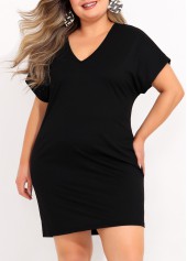 Plus Size Sheer Back Short Sleeve Black Cover Up