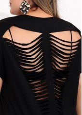 Plus Size Sheer Back Short Sleeve Black Cover Up