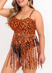 Plus Size Leopard Rust Orange Tassel Swimdress Top-No Bottom