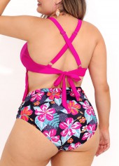 Plus Size Floral Print High Waist Tassel Bikini Set