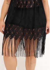Lace Stitching Tassel Plus Size Black Swimdress Top-No Bottom