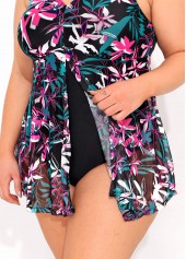 Plant Print Plus Size Flyaway One Piece Swimwear