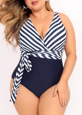 Navy Blue Tie Side Plus Size One Piece Swimwear