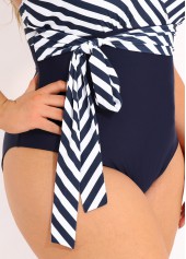Navy Blue Tie Side Plus Size One Piece Swimwear